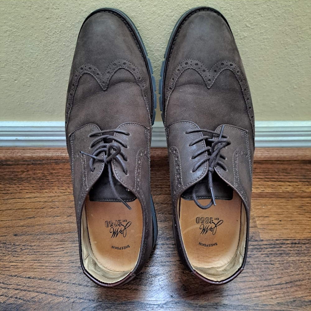 Johnston & Murphy Suede Shoes Sheepskin Oxford Mens 12M Sole